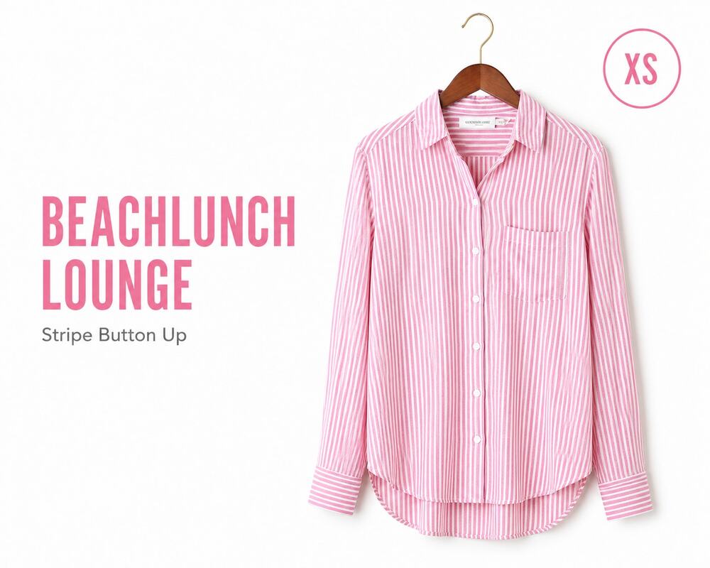 Beachlunchlounge Button Up Pink White Stripe Shirt Size XS